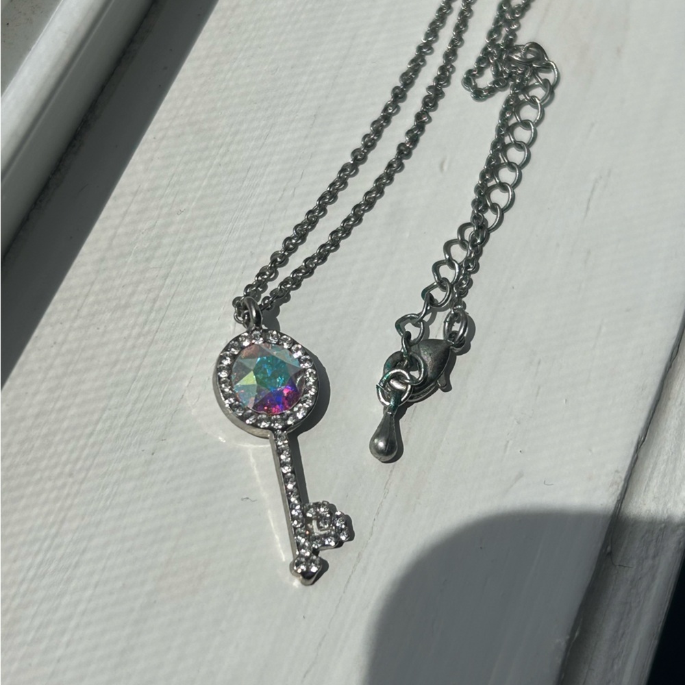 Swarovski Crystal Key Pendant Silver Plated Necklace